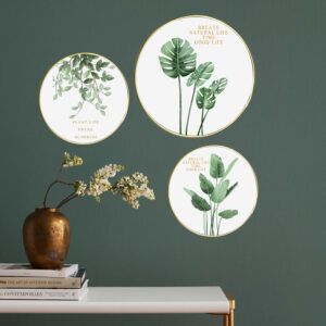 abstract art++ wall art++ canvas art++ canvas print++ round frame++ motivational quote++ minimalist++ green plants++ home decor++ decoration++ round art++ nordic