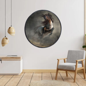 horse++ abstract horse++ horse abstract art++ black horse abstract art++ canvas printing++ canvas art++ round frame++ round canvas art