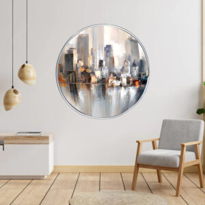 city++ modern city++ abstract city art++ round frame++ canvas art++ round canvas art