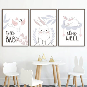 Baby++ nursery++ Canvas Print++ Canvas Painting++ Wall Art++ Decor++  cartoon++ rabbit ++ heart ++  kids