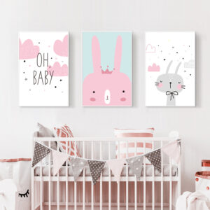 Baby++ nursery++ Canvas Print++ Canvas Painting++ Wall Art++ Decor++  cartoon++ rabbit ++ crown++ kids
