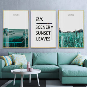 abstract++ Canvas Print++ Wall Art++ modern++ abstract art++ canvas art++ aesthetic++ leaves++ minimalist， sunset++ scenery++ cyan blue