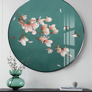 modern++ abstract art++ canvas printing++ canvas art++ round frame++ round canvas art++ bird++ plum++ flower art
