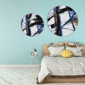 abstract art++ wall art++ canvas art++ canvas print++ round frame++ home decor++ decoration++ round art++ splash++ blue++ black++ painting++ creaive art