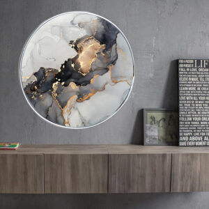 luxury modern ++luxury art ++abstract art++ canvas printing++ canvas art++ round frame++ round canvas art++ black++ gold++ marble painting++ minimalist++ fluid art++ canvas